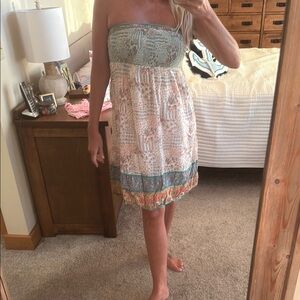 Blue Sky Strapless Sundress in Mint, Coral & White